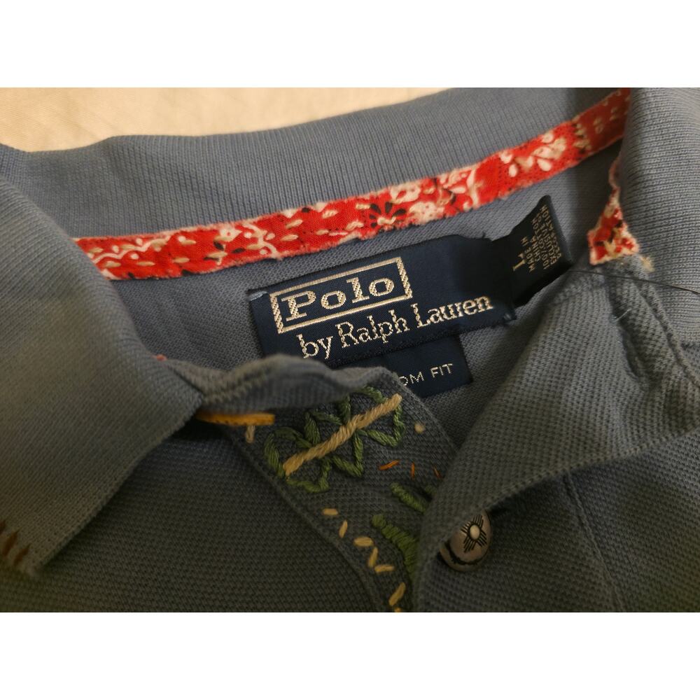 Polo Ralph Lauren Custom Fit Artisan Patchwork Sashiko Polo Shirt NWT Large - Picture 3 of 8